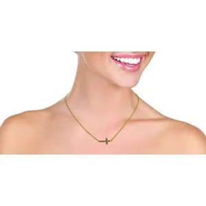 0.3 Carat 14K Solid Yellow Gold Horizontal Cross Sapphire Necklace