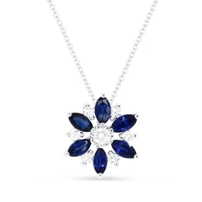 0.64Ct Sapphire 16"pendant Necklace In 14K White Gold
