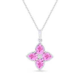 0.87Ct Pink Sapphire 16"pendant Necklace In 14K White Gold