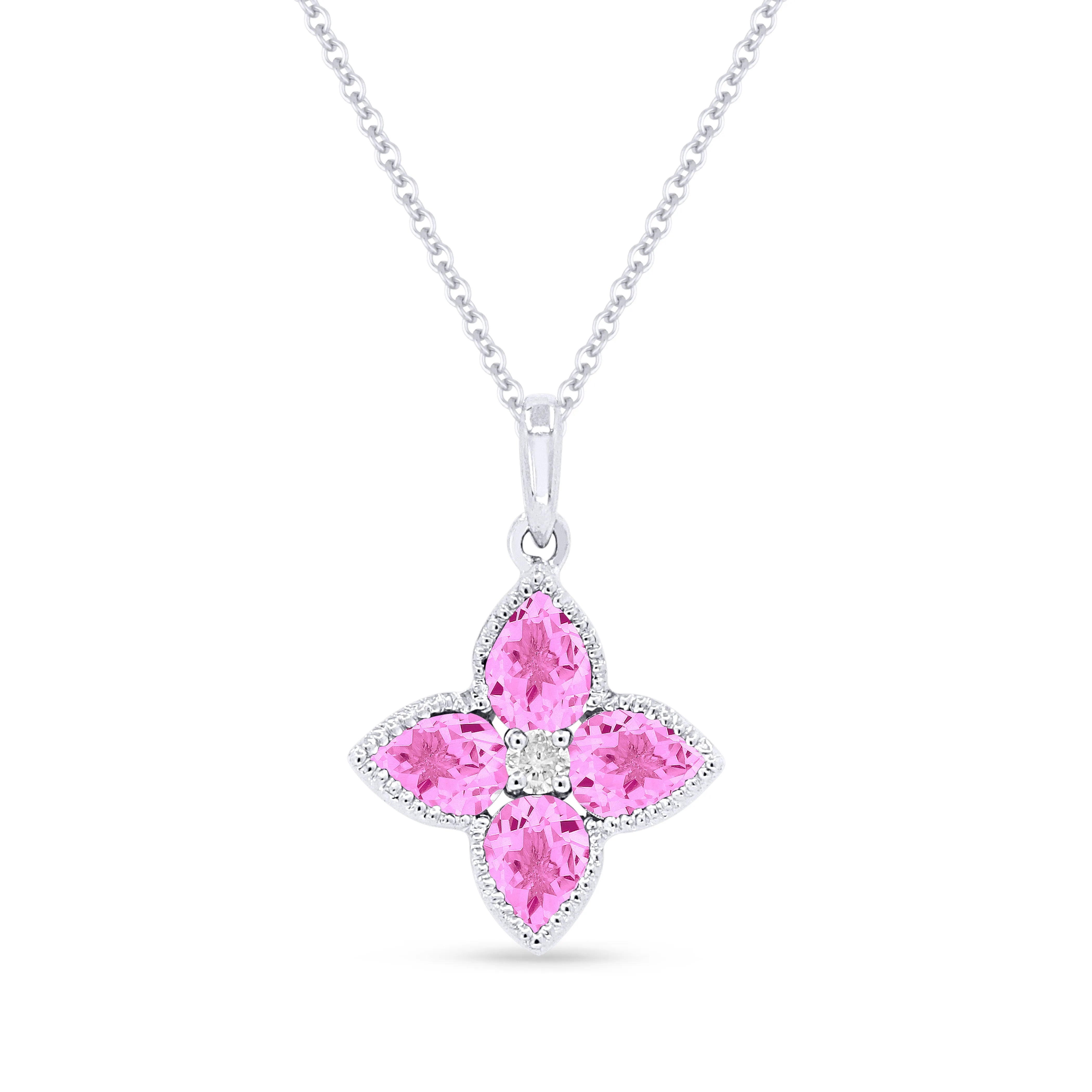 0.87Ct Pink Sapphire 16"pendant Necklace In 14K White Gold