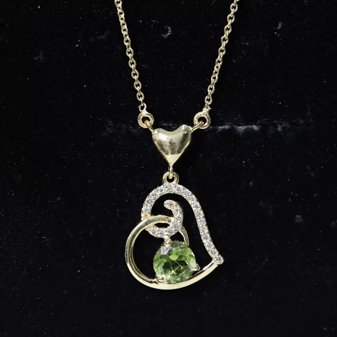 1 CT Peridot and Diamond Heart Drop Pendant