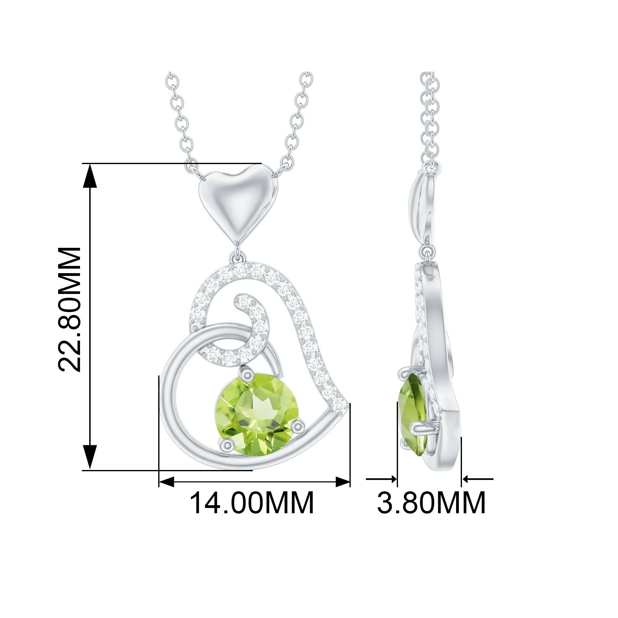 1 CT Peridot and Diamond Heart Drop Pendant