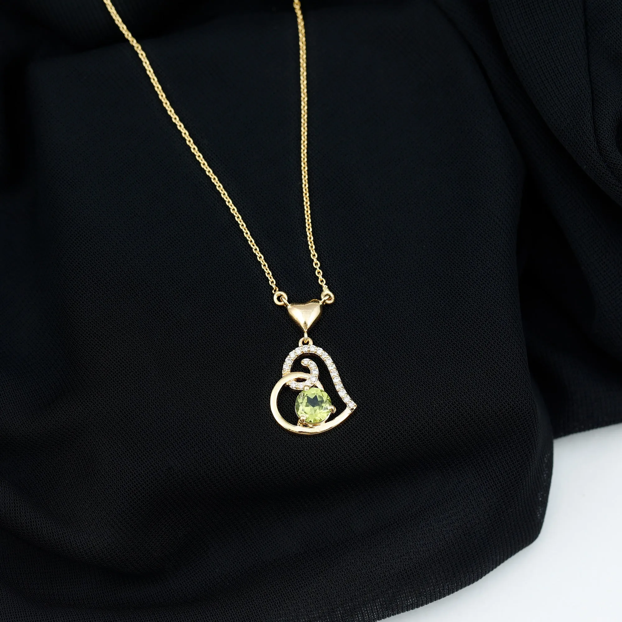 1 CT Peridot and Diamond Heart Drop Pendant