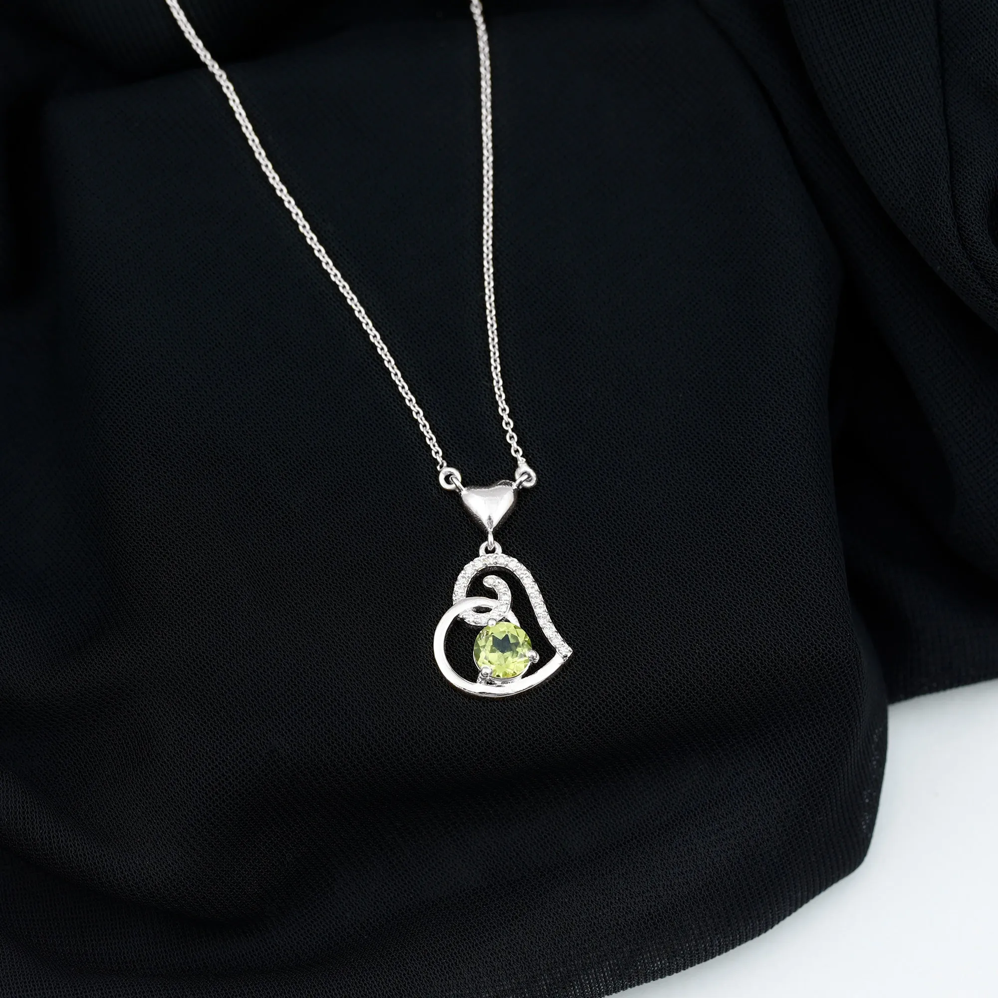 1 CT Peridot and Diamond Heart Drop Pendant