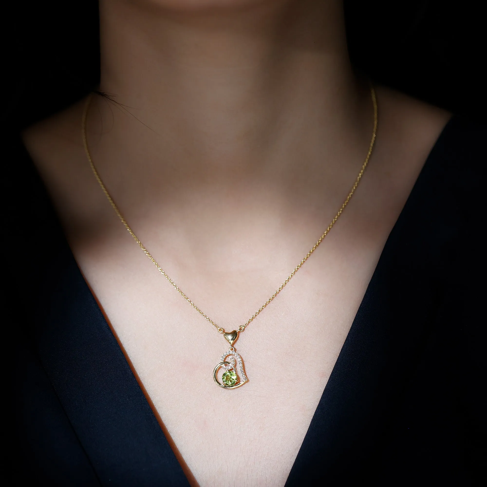 1 CT Peridot and Diamond Heart Drop Pendant