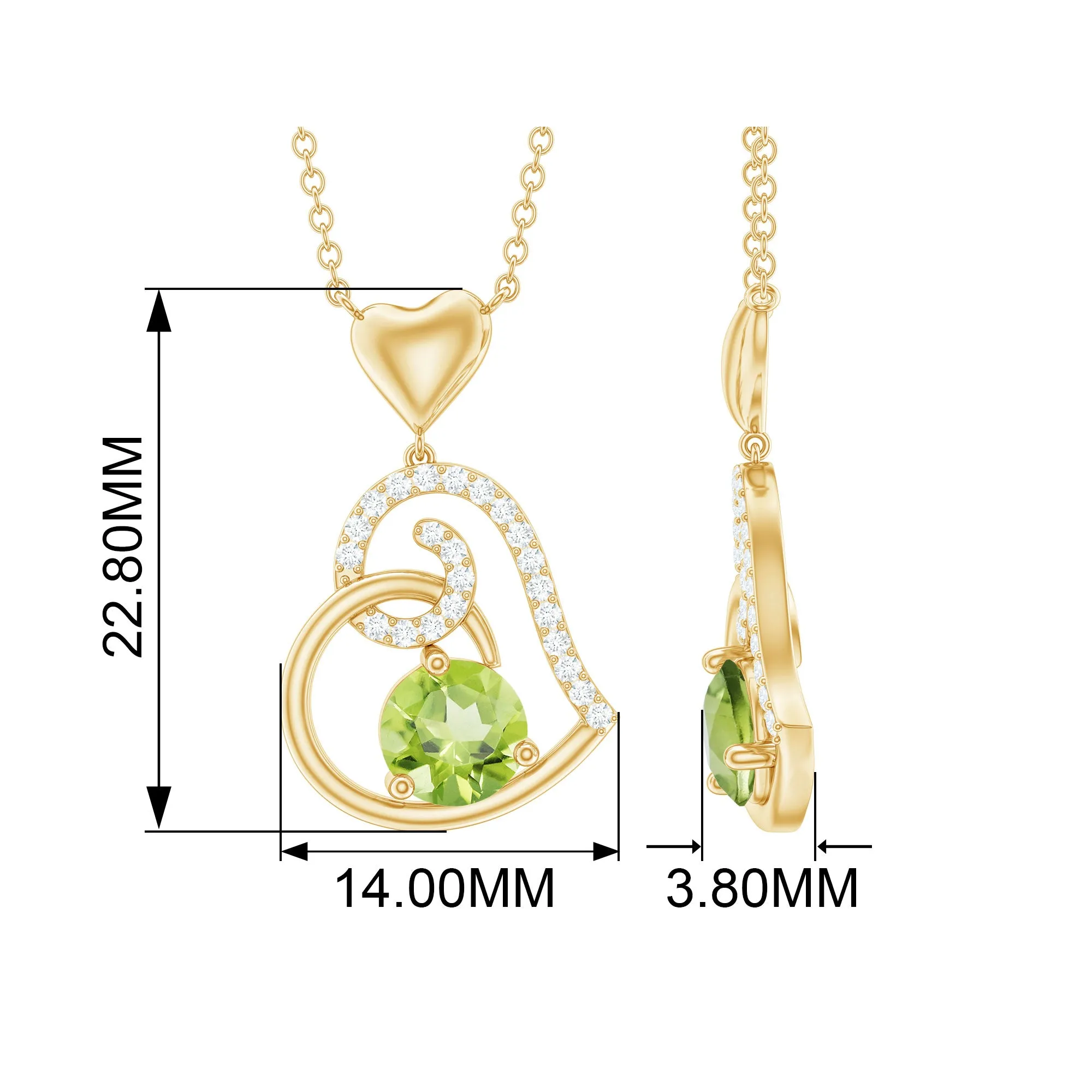1 CT Peridot and Diamond Heart Drop Pendant