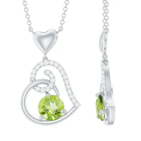 1 CT Peridot and Diamond Heart Drop Pendant