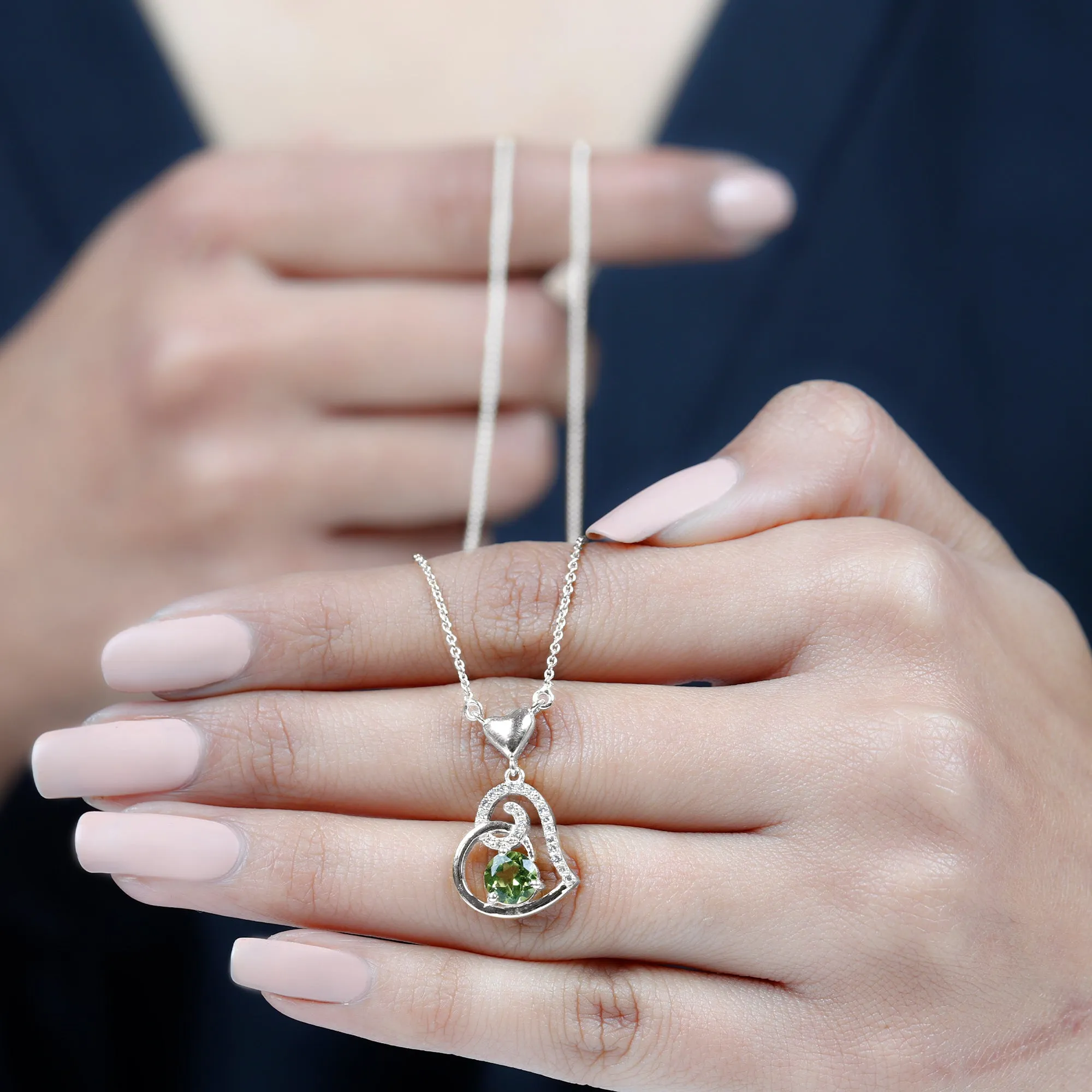 1 CT Peridot and Diamond Heart Drop Pendant