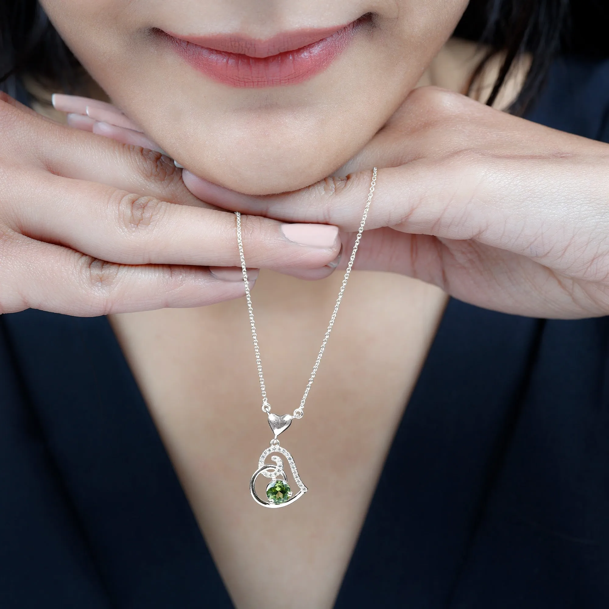1 CT Peridot and Diamond Heart Drop Pendant