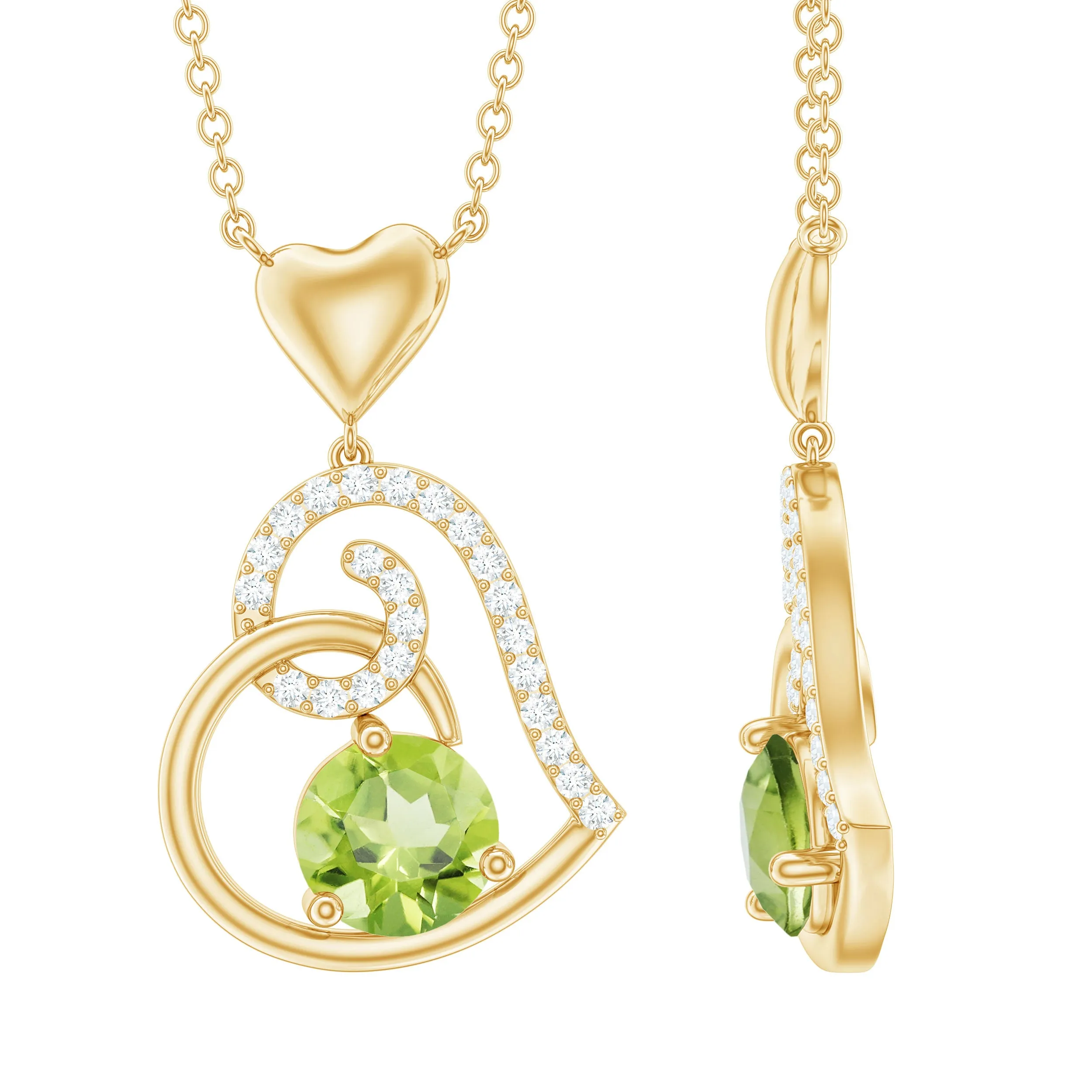 1 CT Peridot and Diamond Heart Drop Pendant