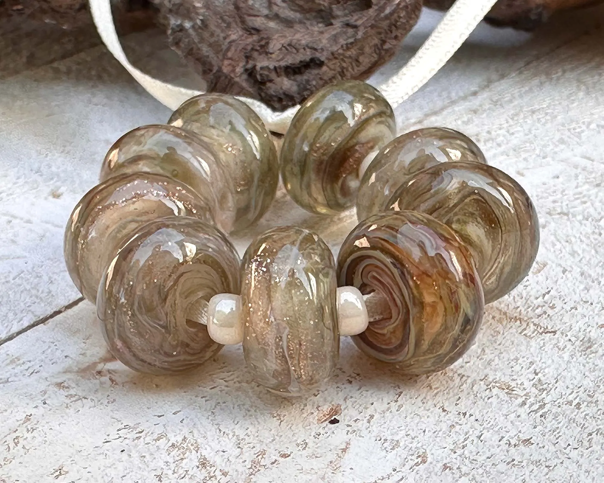 10 Golden Sparkle Lampwork Beads Set SRA