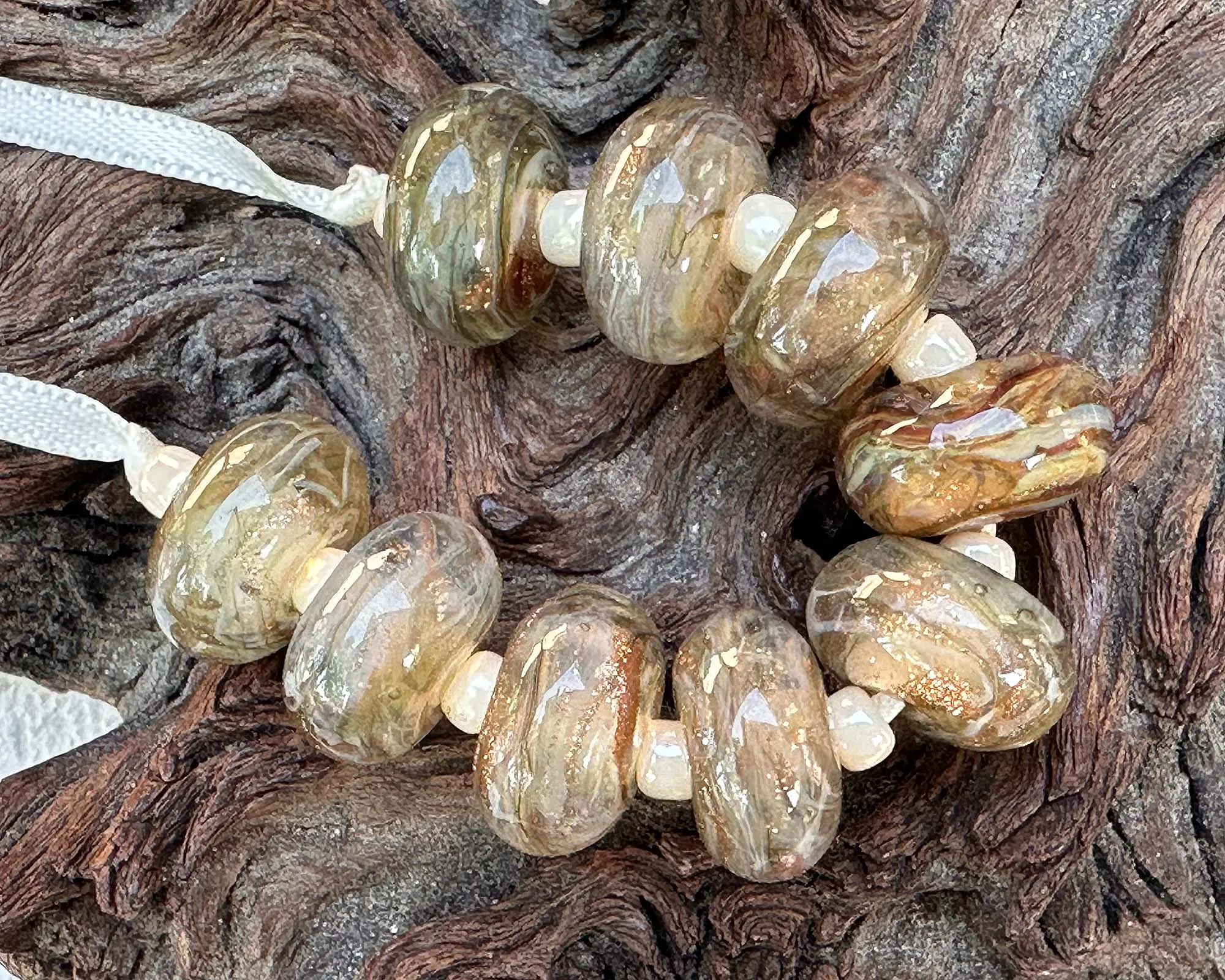 10 Golden Sparkle Lampwork Beads Set SRA