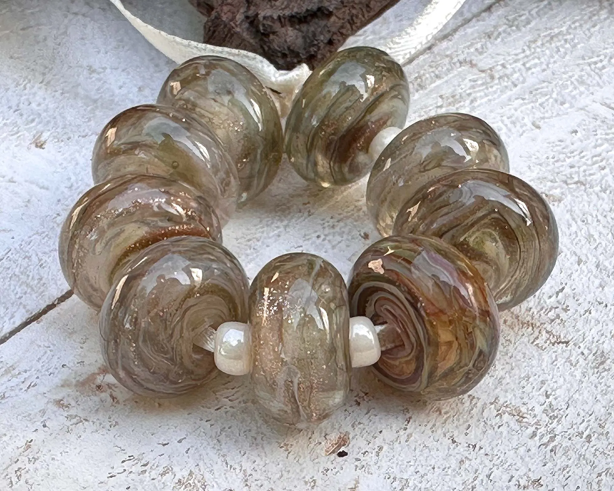 10 Golden Sparkle Lampwork Beads Set SRA