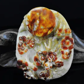 100% Natural Hand-carved Jade Pendant Jadeite Necklace Moon & Plum Flower