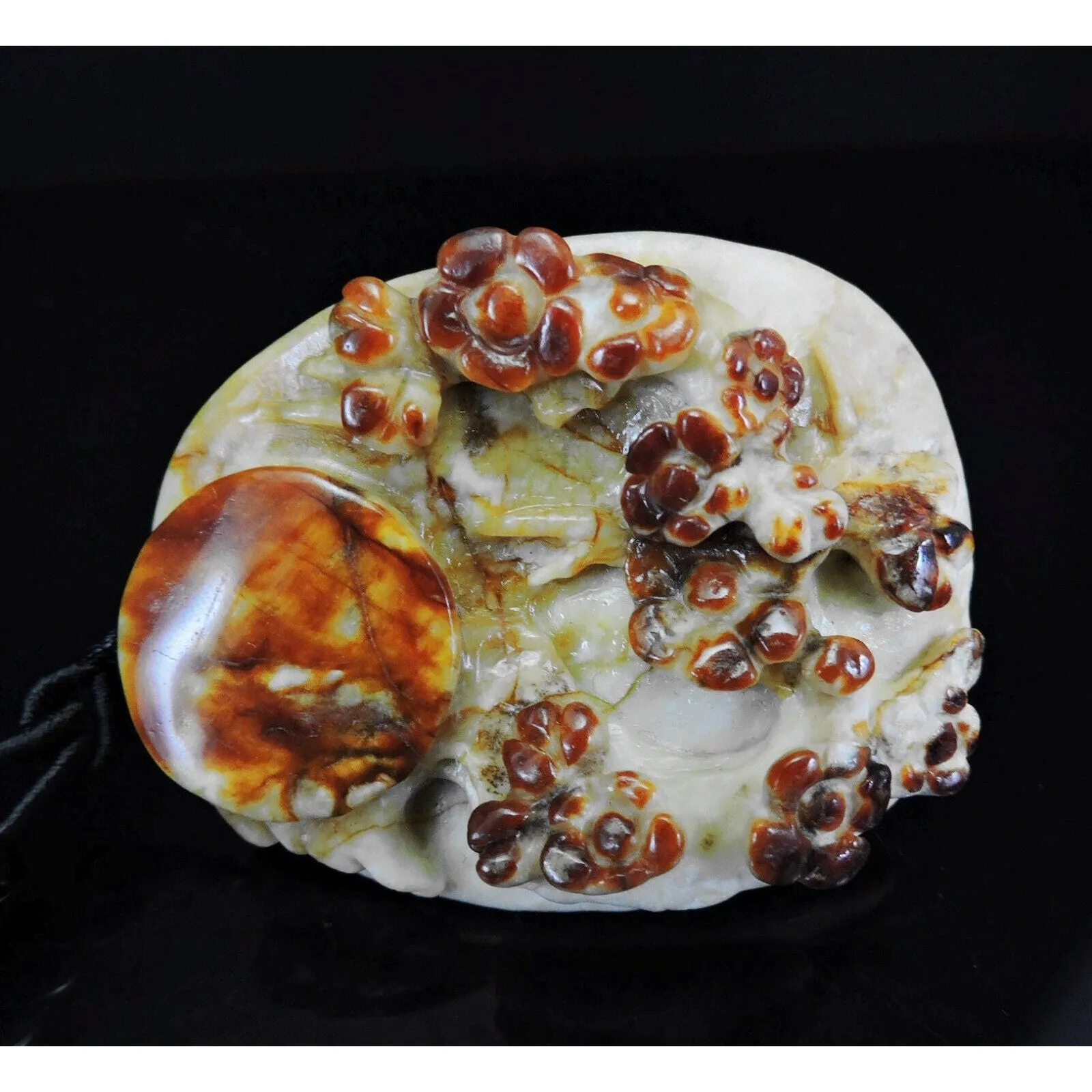 100% Natural Hand-carved Jade Pendant Jadeite Necklace Moon & Plum Flower
