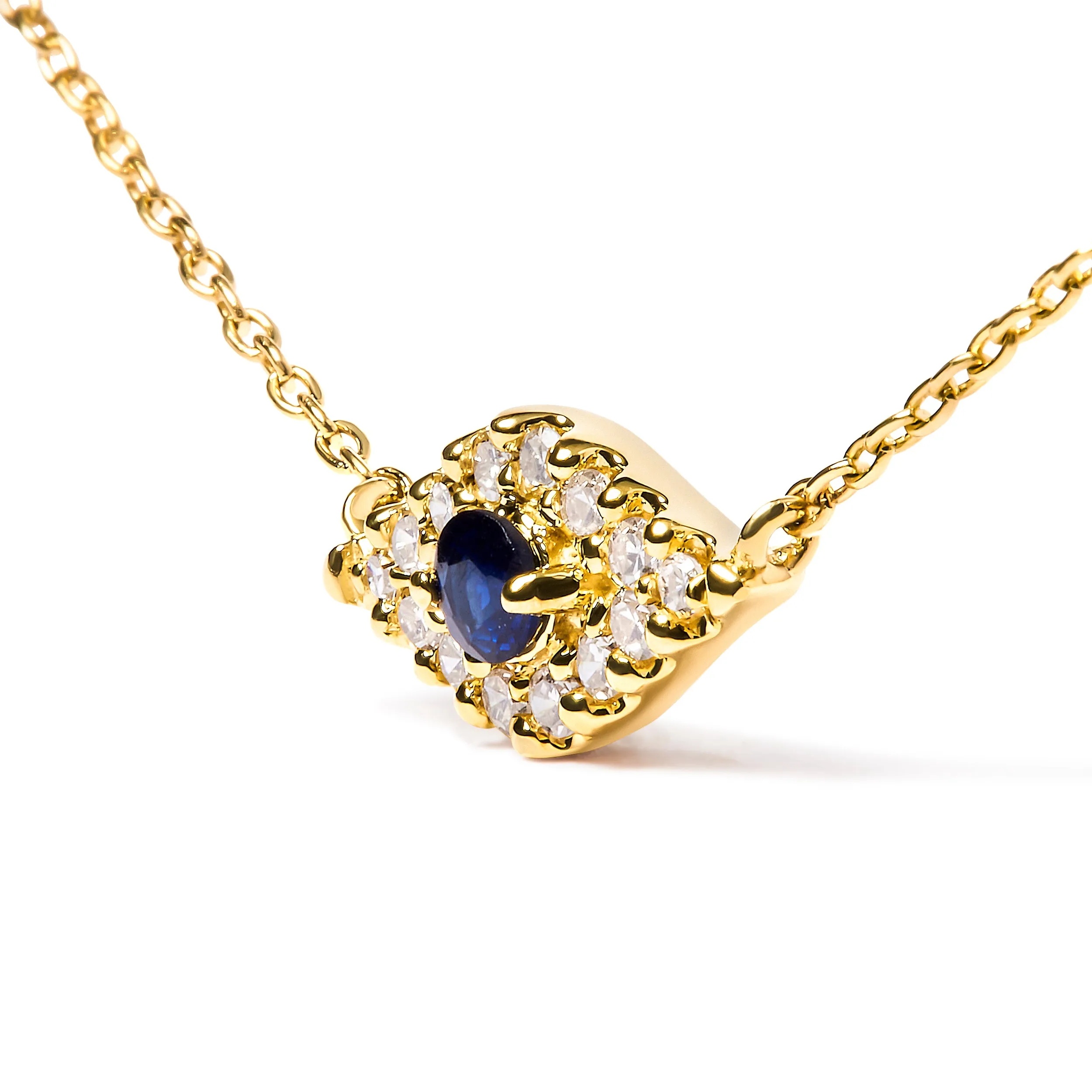 10K Yellow Gold Blue Sapphire and Diamond Accented Evil Eye 18" Inch Pendant Necklace