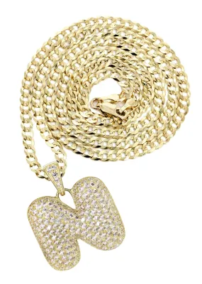 10K Yellow Gold Bubble Letter "N" CZ Necklace | Appx. 15.5 Grams