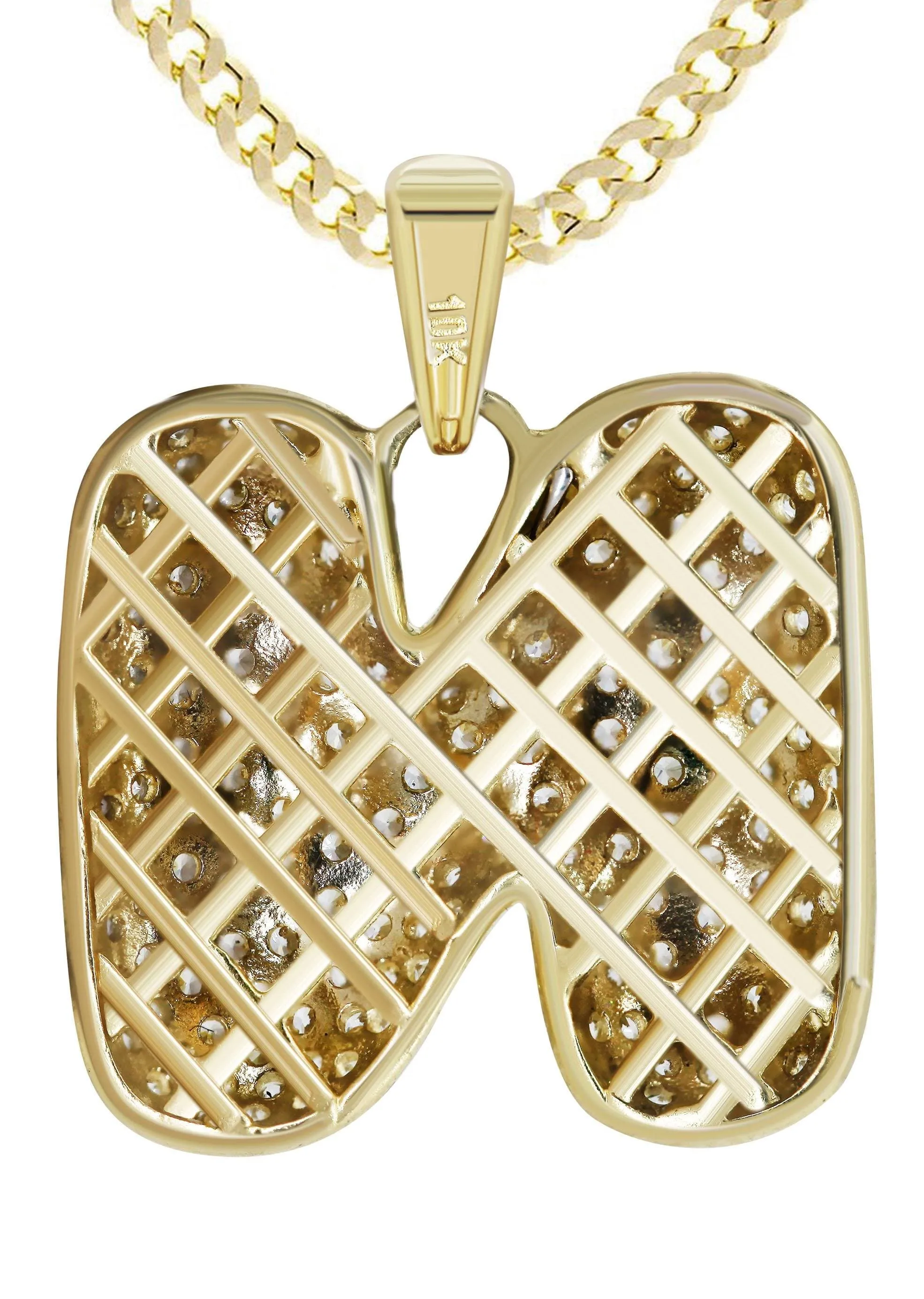 10K Yellow Gold Bubble Letter "N" CZ Necklace | Appx. 15.5 Grams