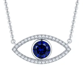 1.28 CT. Blue Sapphire and White Sapphire Evil Eye Necklace