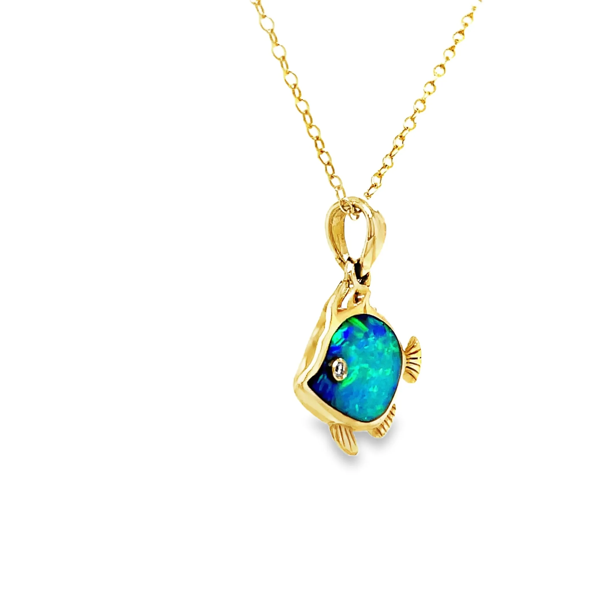 14k Diamond Opal Fish Pendant Necklace