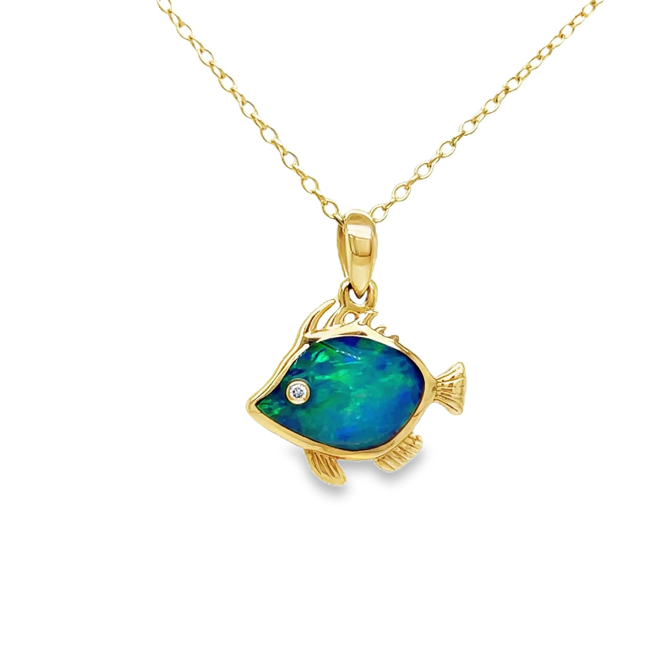 14k Diamond Opal Fish Pendant Necklace