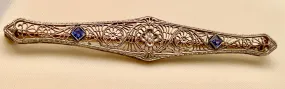 14K Filigree Diamond & Sapphire Bar Pin
