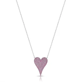 14K Gold & Pink Sapphire Pave Heart Necklace - 0.60ct