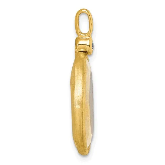 14K Polished Diamond and Rutilated Quartz Pendant