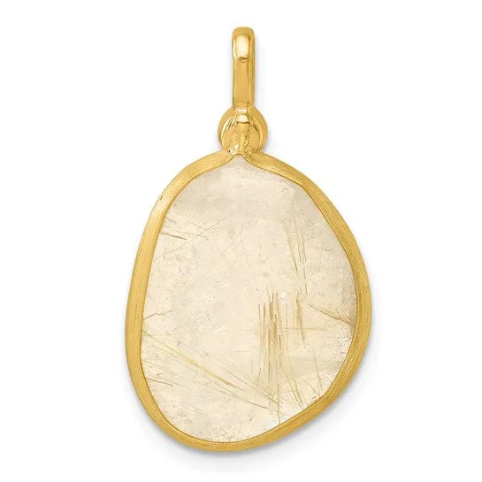14K Polished Diamond and Rutilated Quartz Pendant