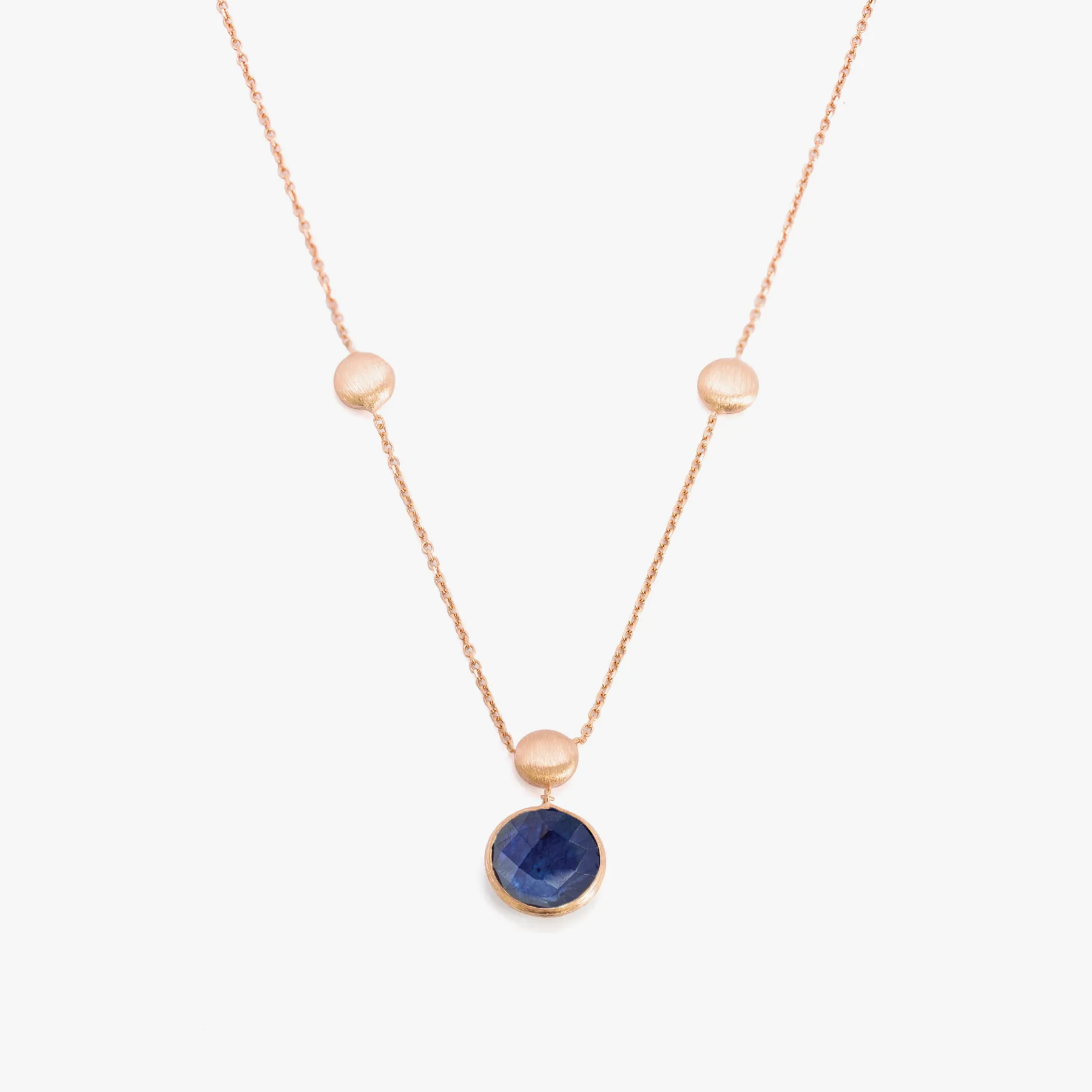 14K satin rose gold Kensington single stone necklace with sapphire