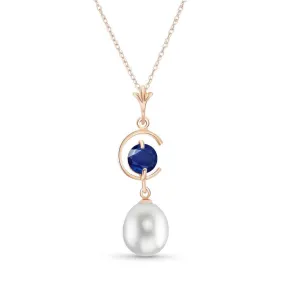 14K Solid Rose Gold Necklace w/ Natural Pearl & Sapphire