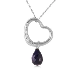 14K Solid White Gold Heart Necklace Natural Diamond & Sapphire Certified