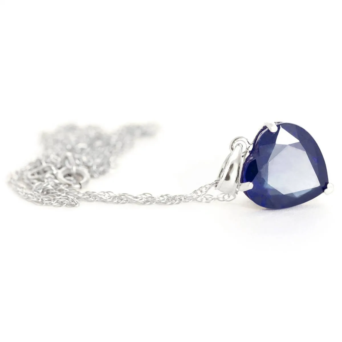 14K Solid White Gold Necklace w/ Natural 10mm Heart Sapphire