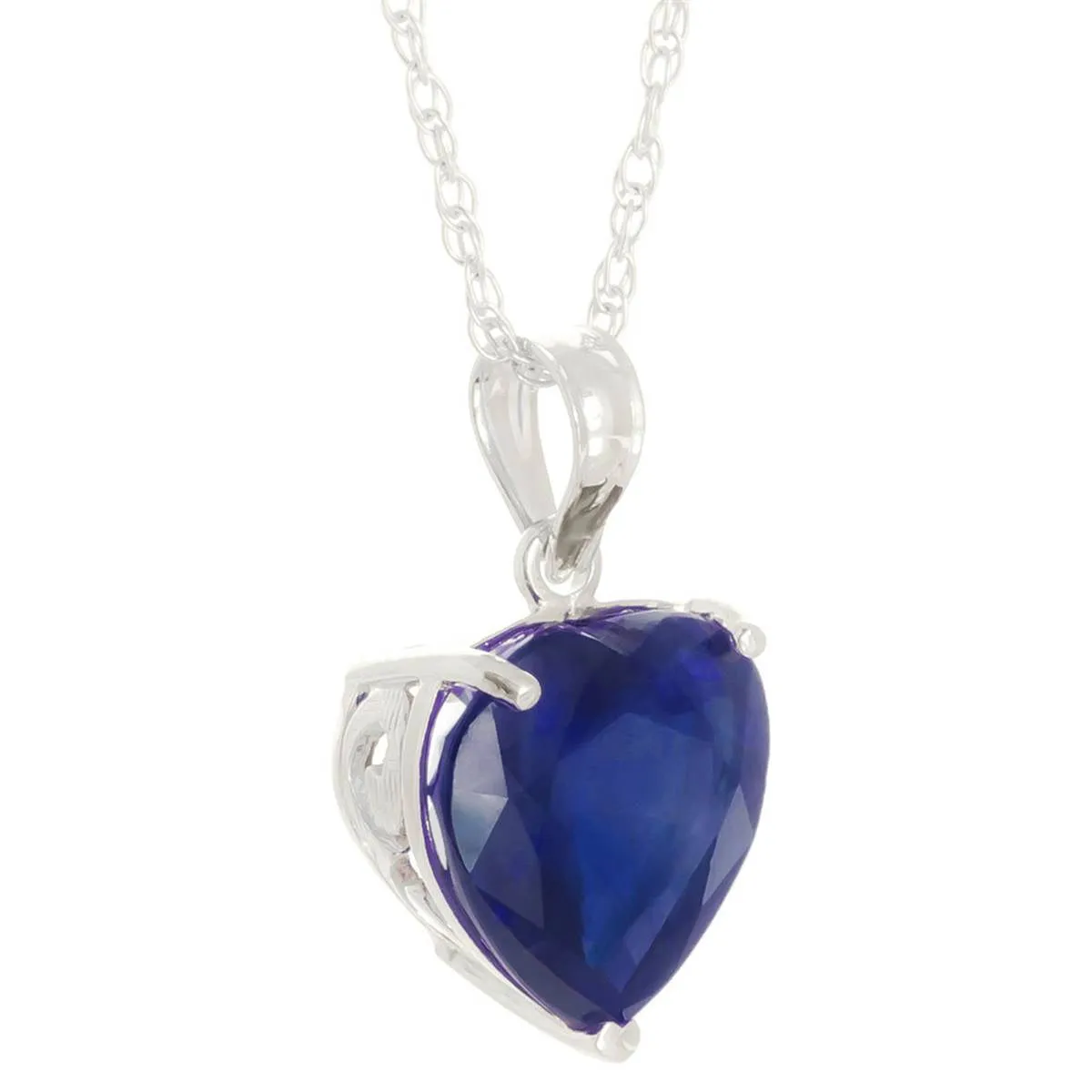 14K Solid White Gold Necklace w/ Natural 10mm Heart Sapphire