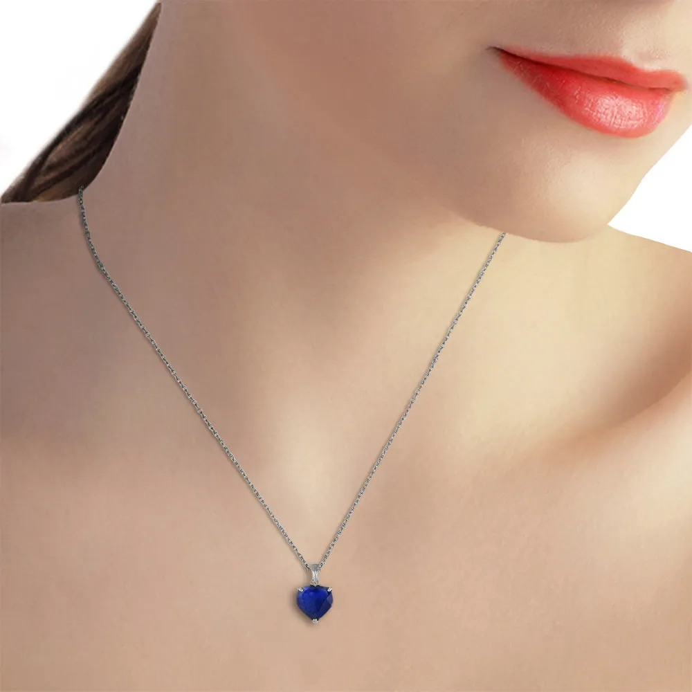 14K Solid White Gold Necklace w/ Natural 10mm Heart Sapphire