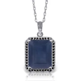 14K Solid White Gold Necklace w/ Natural Black Diamonds & Sapphire