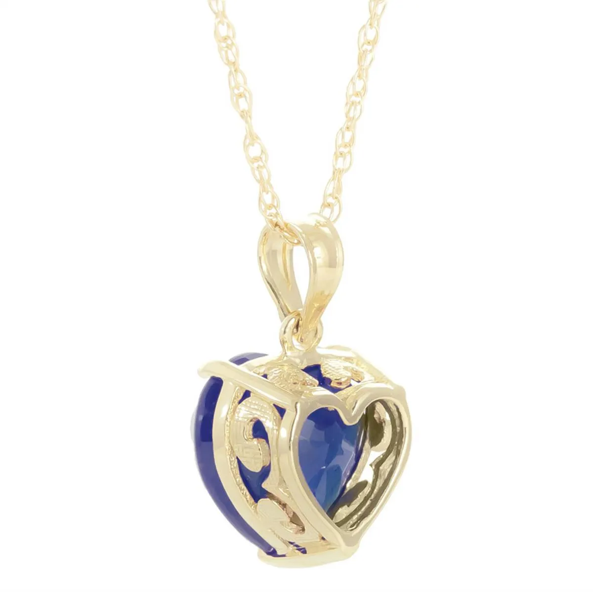 14K Solid Yellow Gold Necklace w/ Natural 10mm Heart Sapphire
