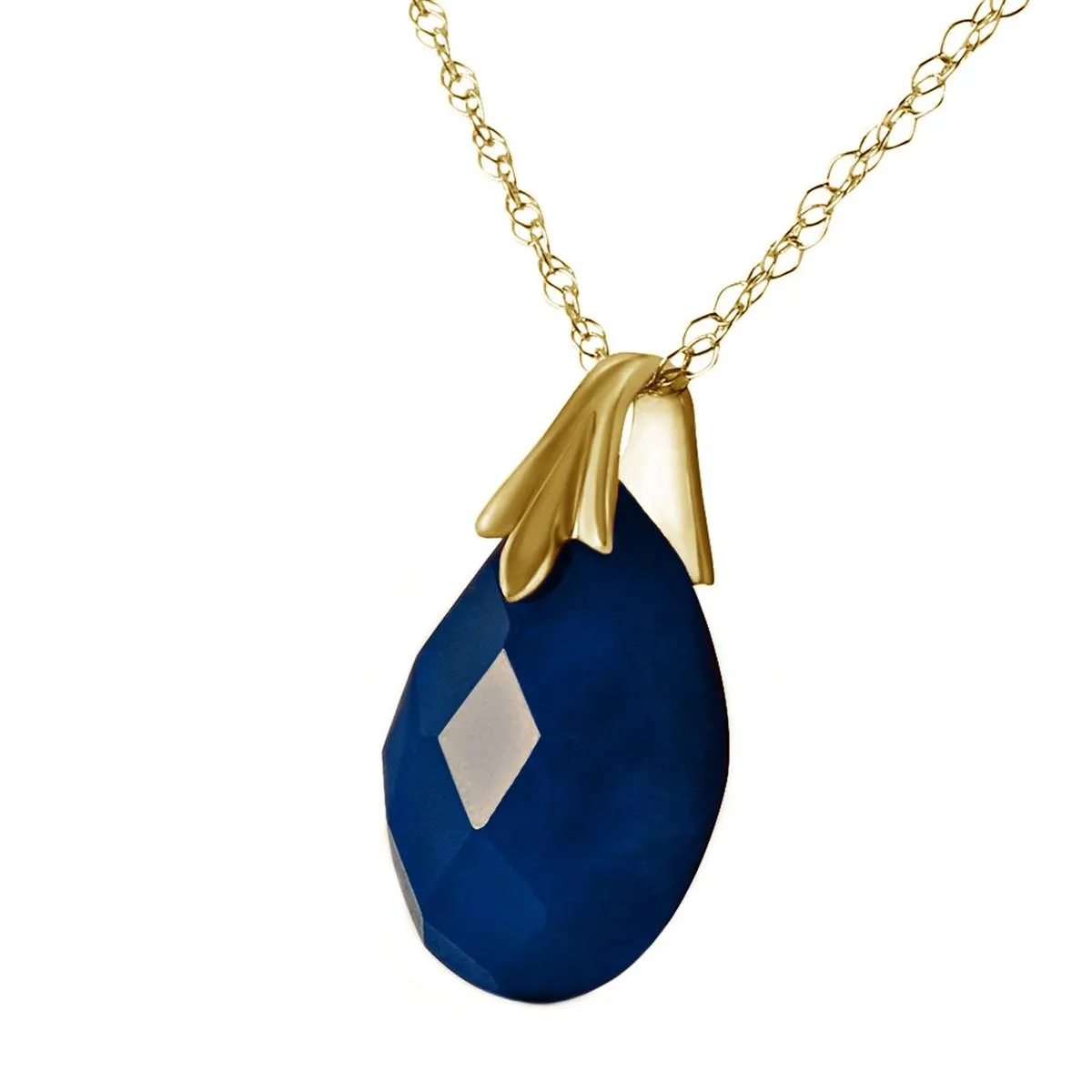 14K Solid Yellow Gold Necklace w/ Natural Diamondyed Sapphire