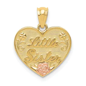 14k Two Tone Gold Little Sister Heart Pendant