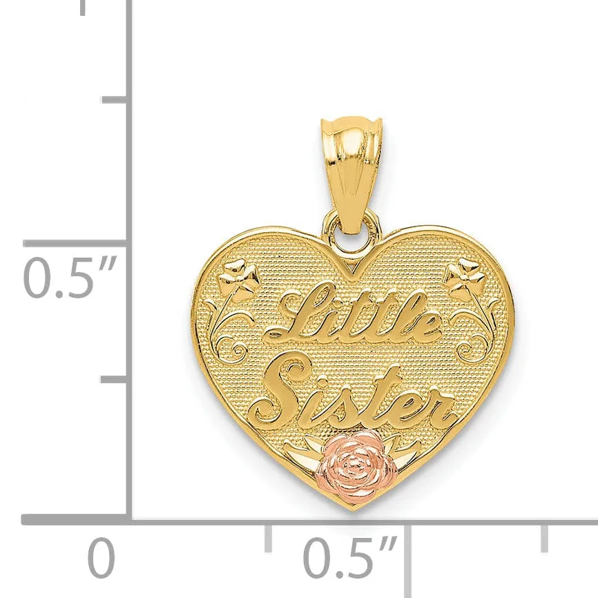 14k Two Tone Gold Little Sister Heart Pendant