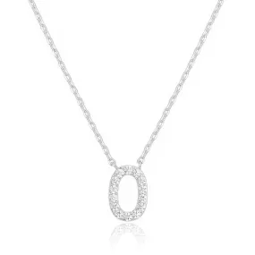 14k White Gold Created White Sapphire Initial O Letter Pendant Necklace Plated