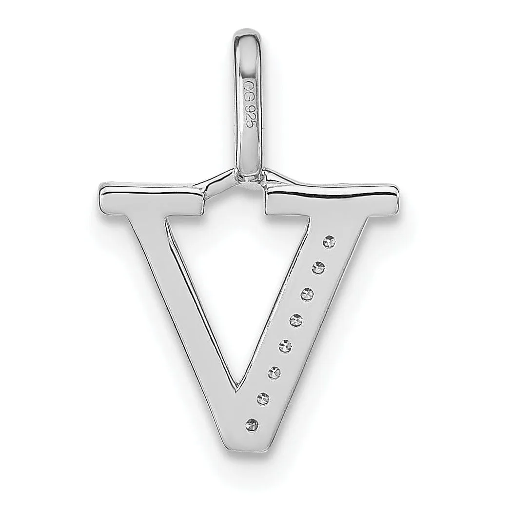 14K White Gold Diamond 0.032-CT Lower Case Style V Initial Charm Pendant