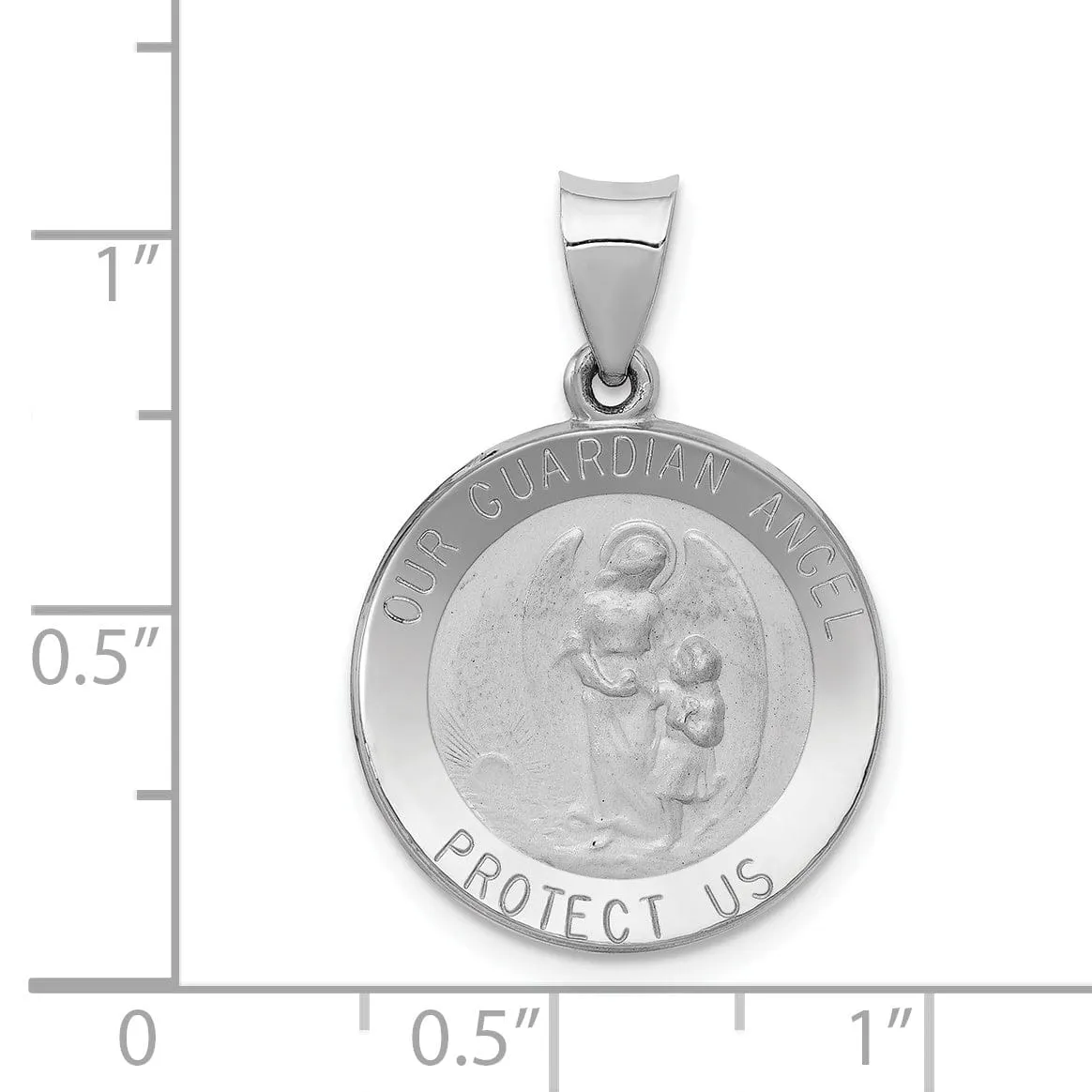 14k White Gold Our Guardian Angel Medal Pendant