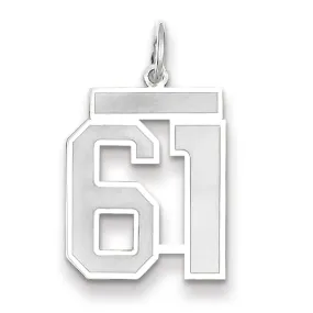 14k White Gold Satin Brush Finish Medium Size Number 61 Charm Pendant