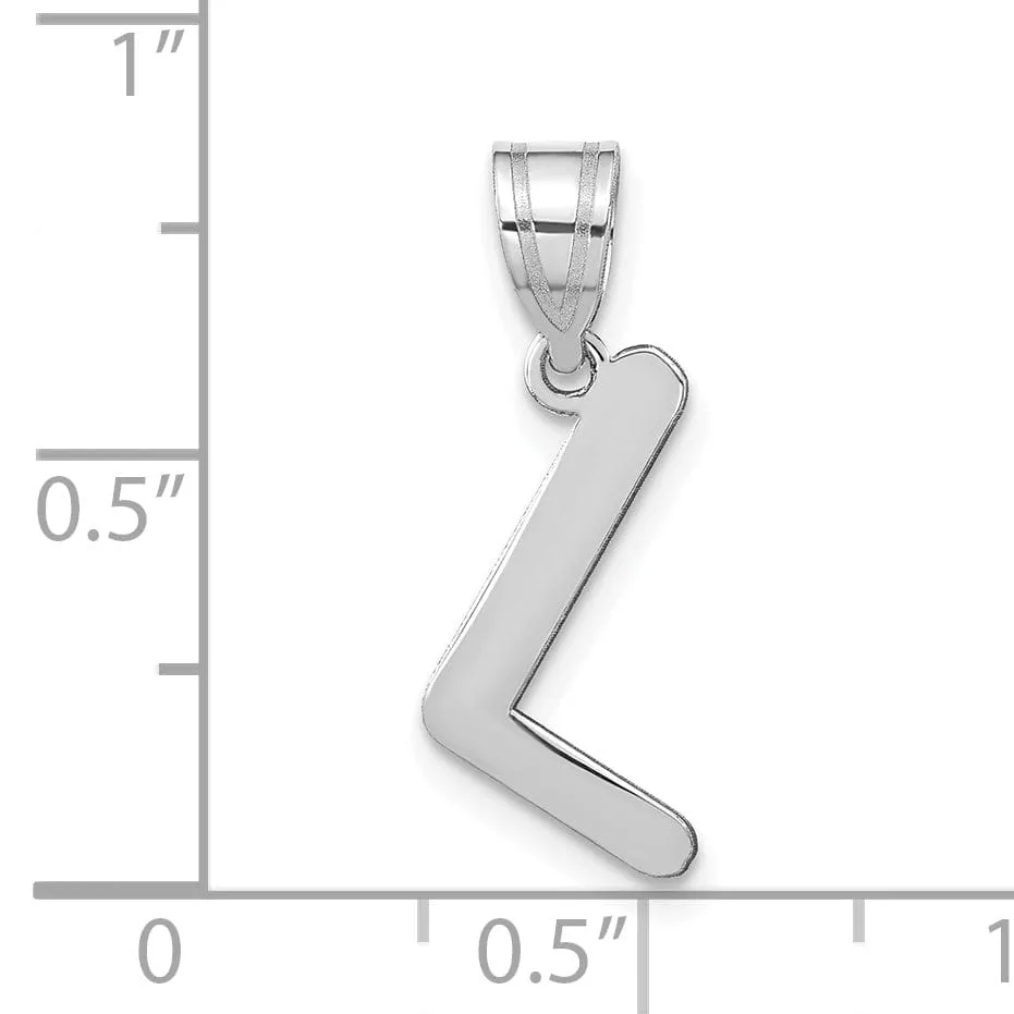 14k White Gold Slanted Design Bubble Letter L Initial Charm Pendant