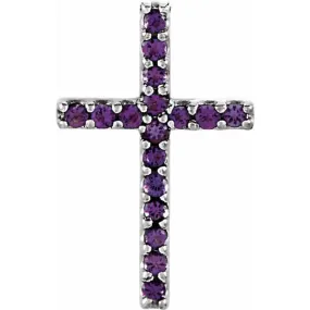 14K White Natural Amethyst Petite Cross Pendant