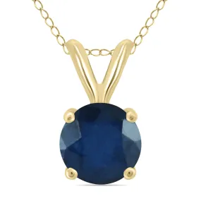 14K Yellow Gold 5Mm Round Sapphire Pendant