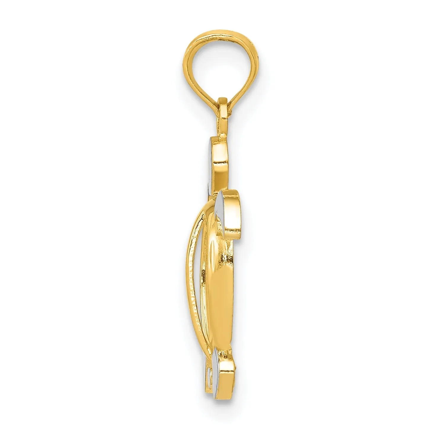 14K Yellow Gold and Rhodium Solid Polished Finish Open Back Casted Men's Sea Turtle Charm Pendant
