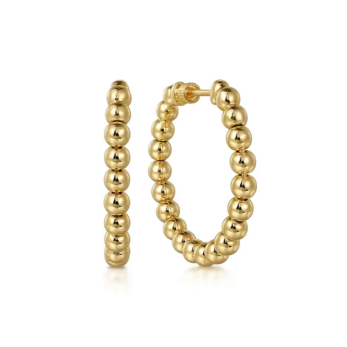 14K Yellow Gold Bujukan Beads Classic 30mm Hoop Earrings