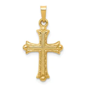 14k Yellow Gold Hollow Fleur de lis Cross Pendant